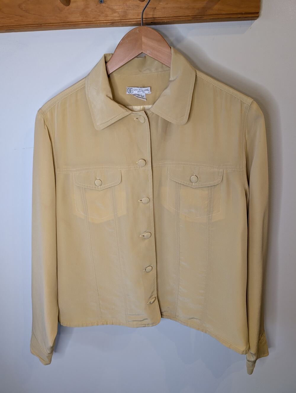 Grace Chuang New York Butter Yellow 100% Silk Jacket Medium Vintage Quiet Luxury